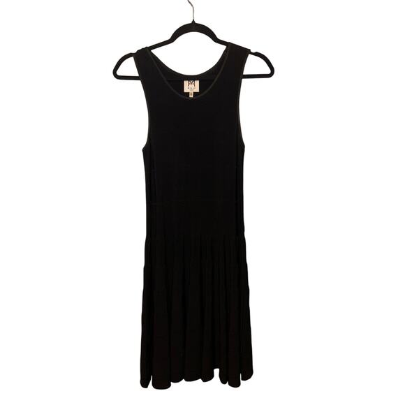 Milly Minis Black Sleeveless Tiered Scoop Neck Black Simple Midi Dress